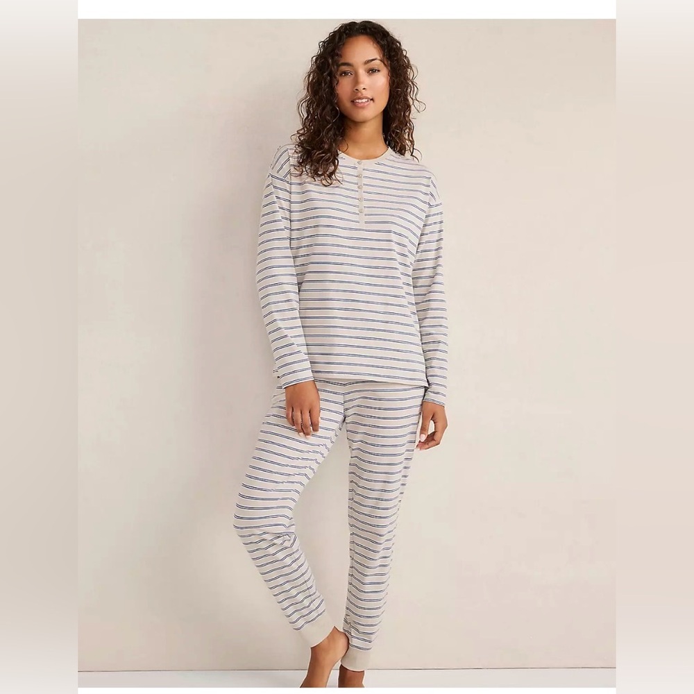 Haven Well Within Organic Cotton Jersey Stripe Henley Top/Pants  Pajamas XXL